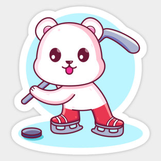 Cute Kawaii Polar Bear Playing Hockey Sticker